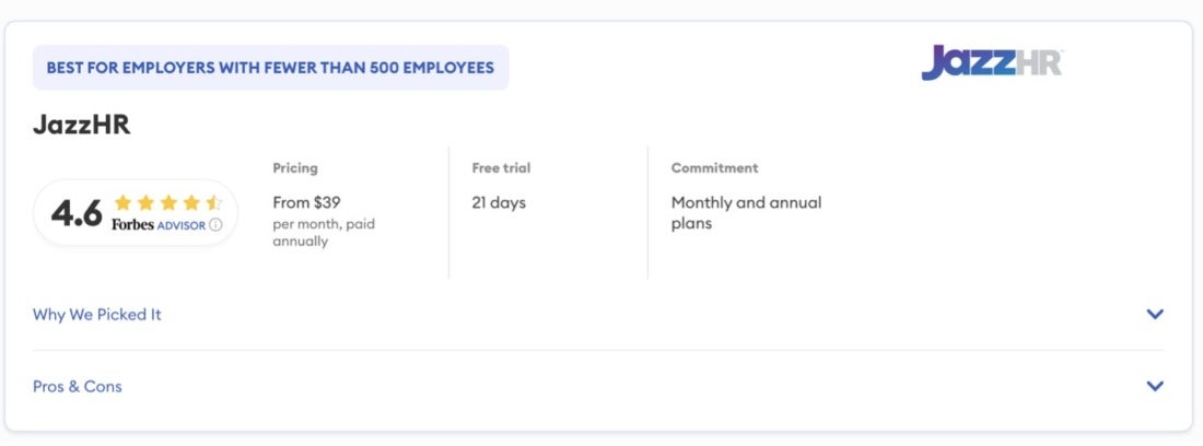 JazzHR Best for employers with fewer than 500 Employees