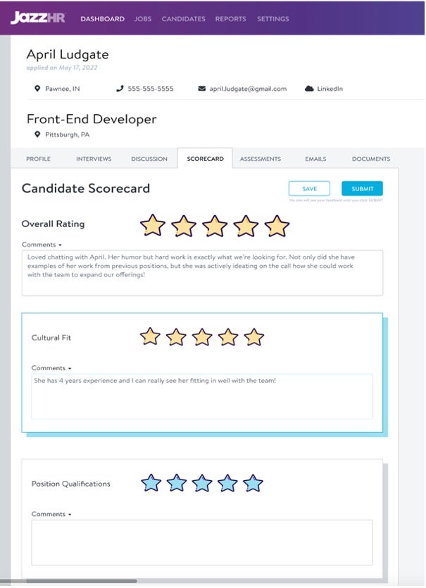 Candidate Scorecard Ratings