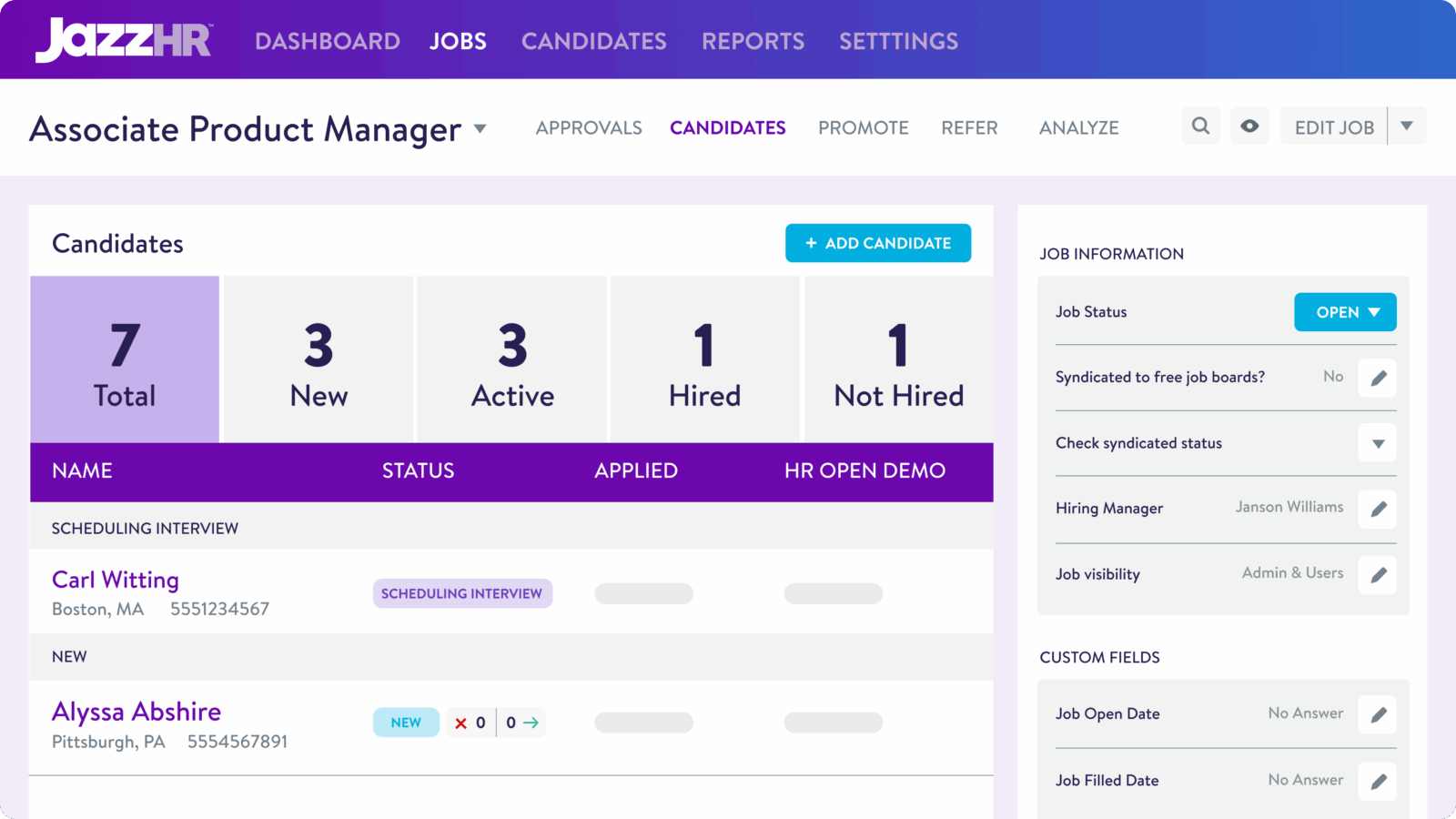 JazzHR Jobs Dashboard