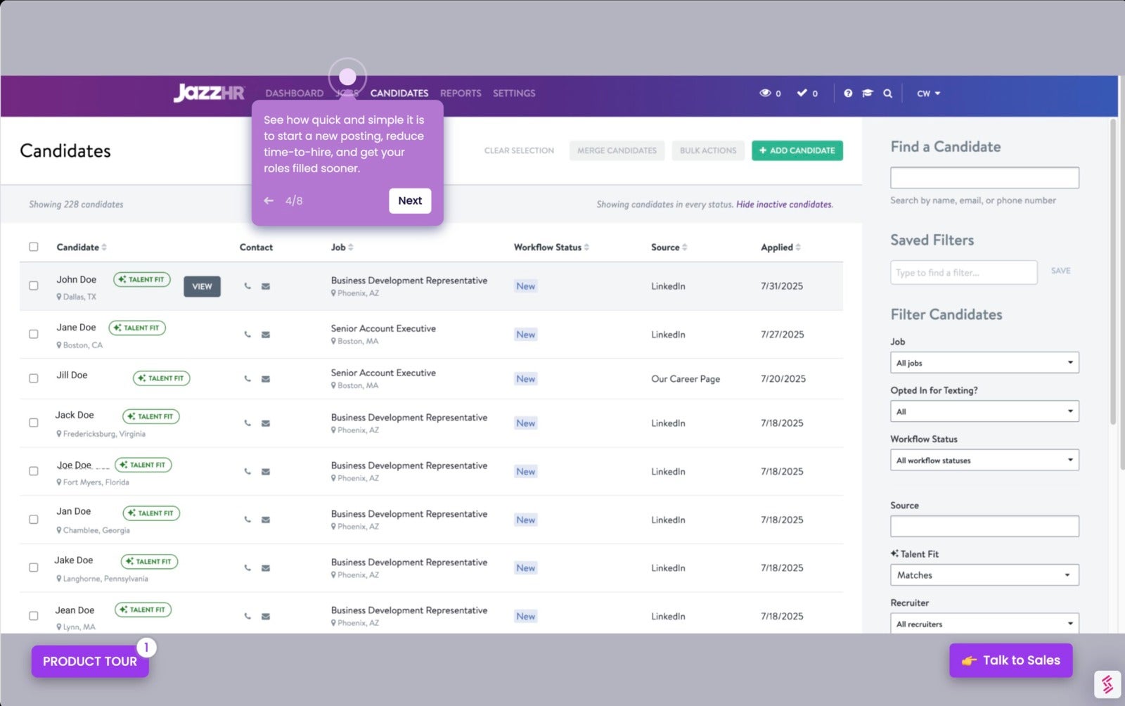 JazzHR product interface