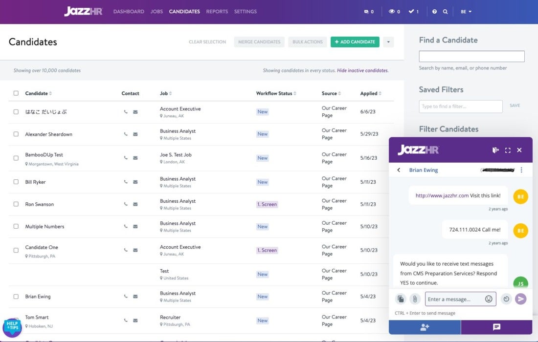 JazzHR Texting Widget