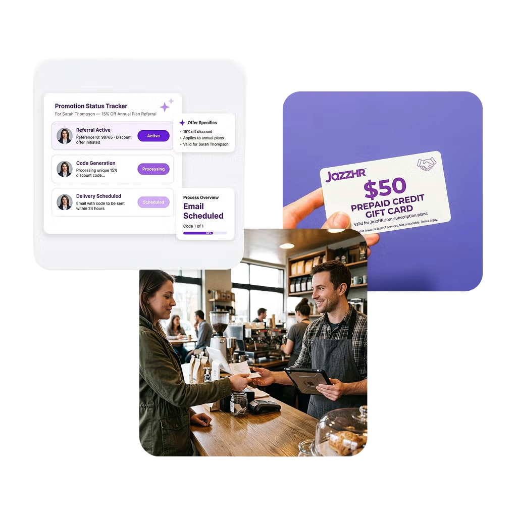 JazzHR referral process — promotion tracker, gift card, and happy customer