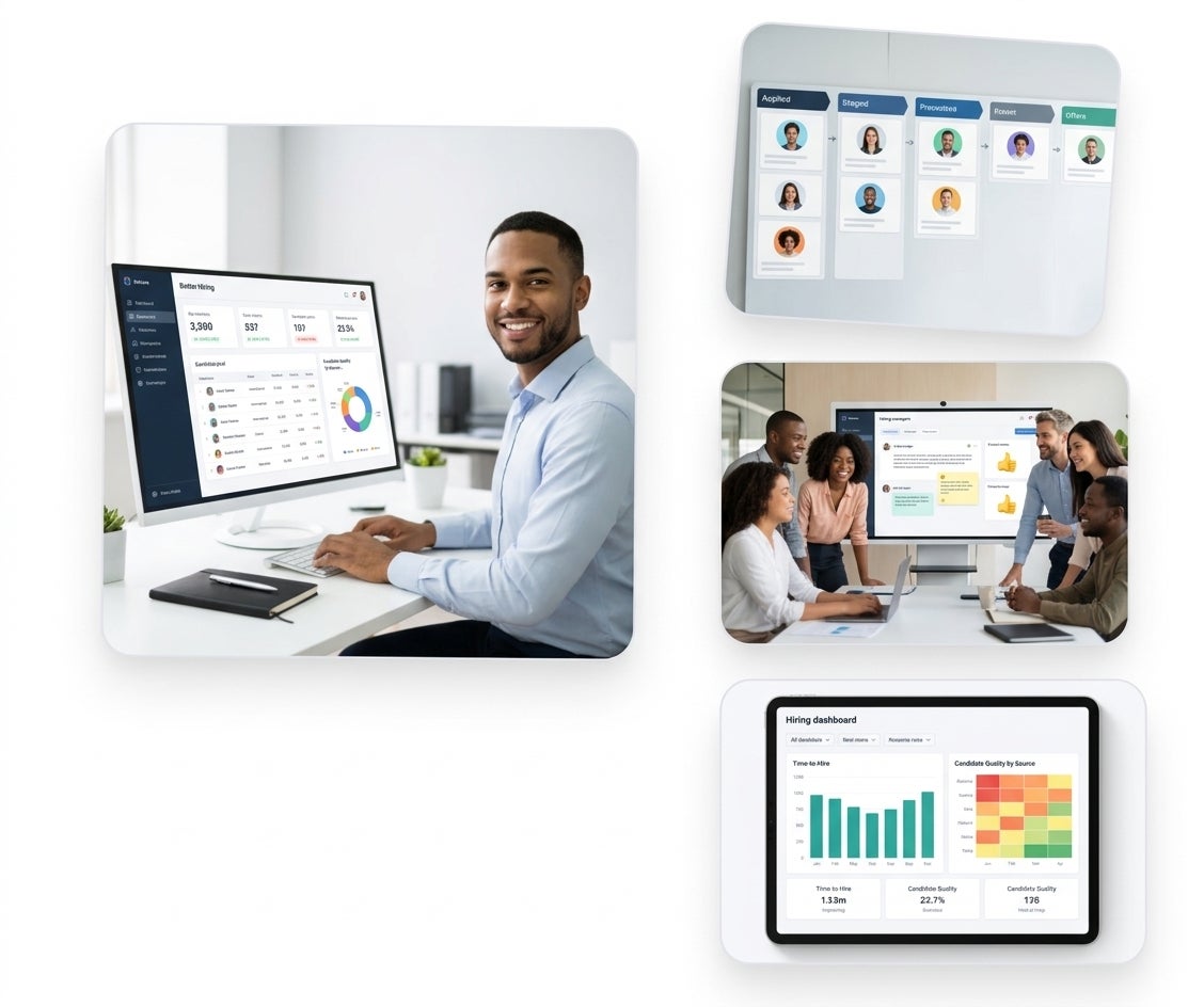 Two coworkers sharing hiring tools
